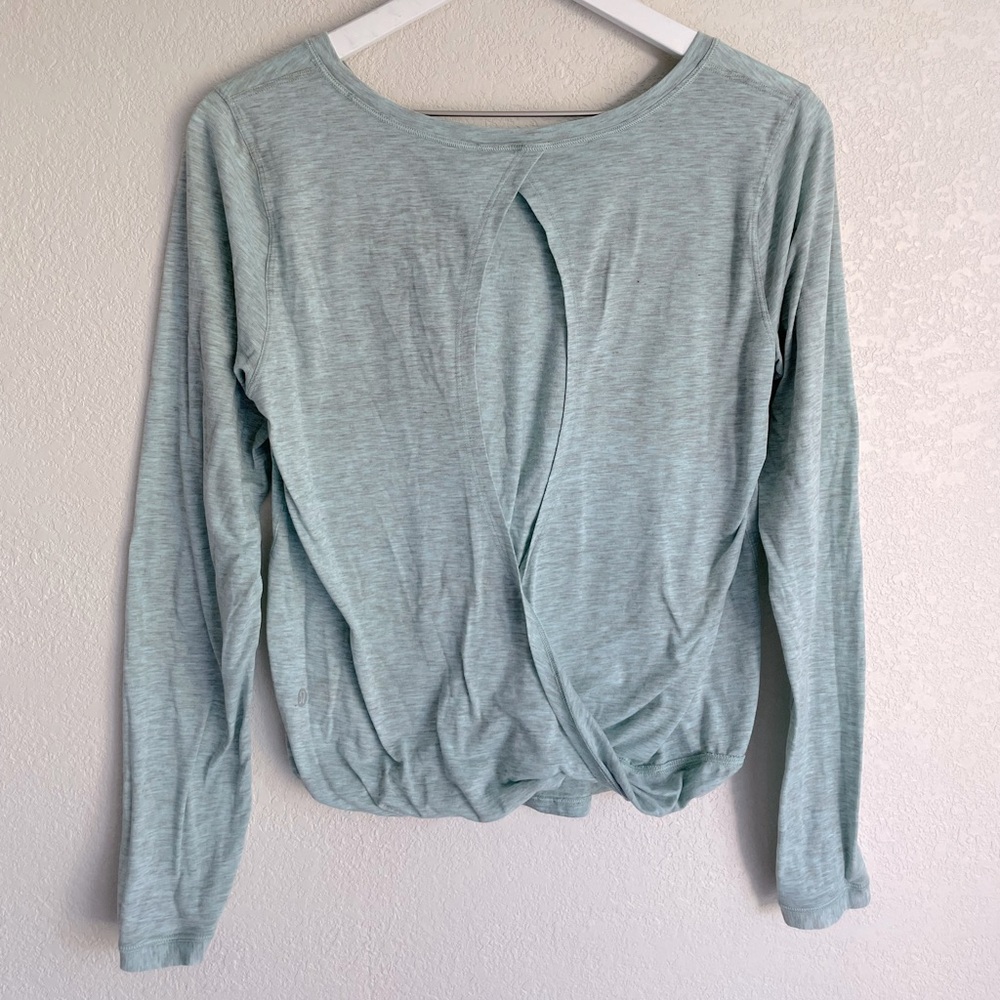 Mint green with grey accents long sleeve work out top.